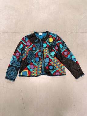 Sandy Starkman Vintage Patchwork Crochet Art to Wear Jacket Size M